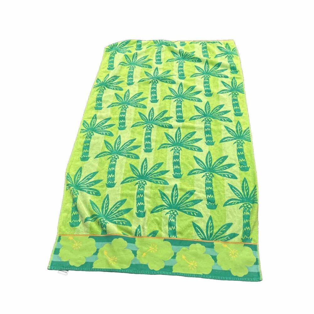 VTG Welspun Made in India Cotton Green Palm Tree Beach Towel 63 x 33